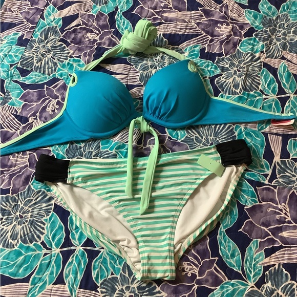 Cole of  California bikini bottom turquoise Med Victoria Secret top 32Cup - Picture 3 of 10